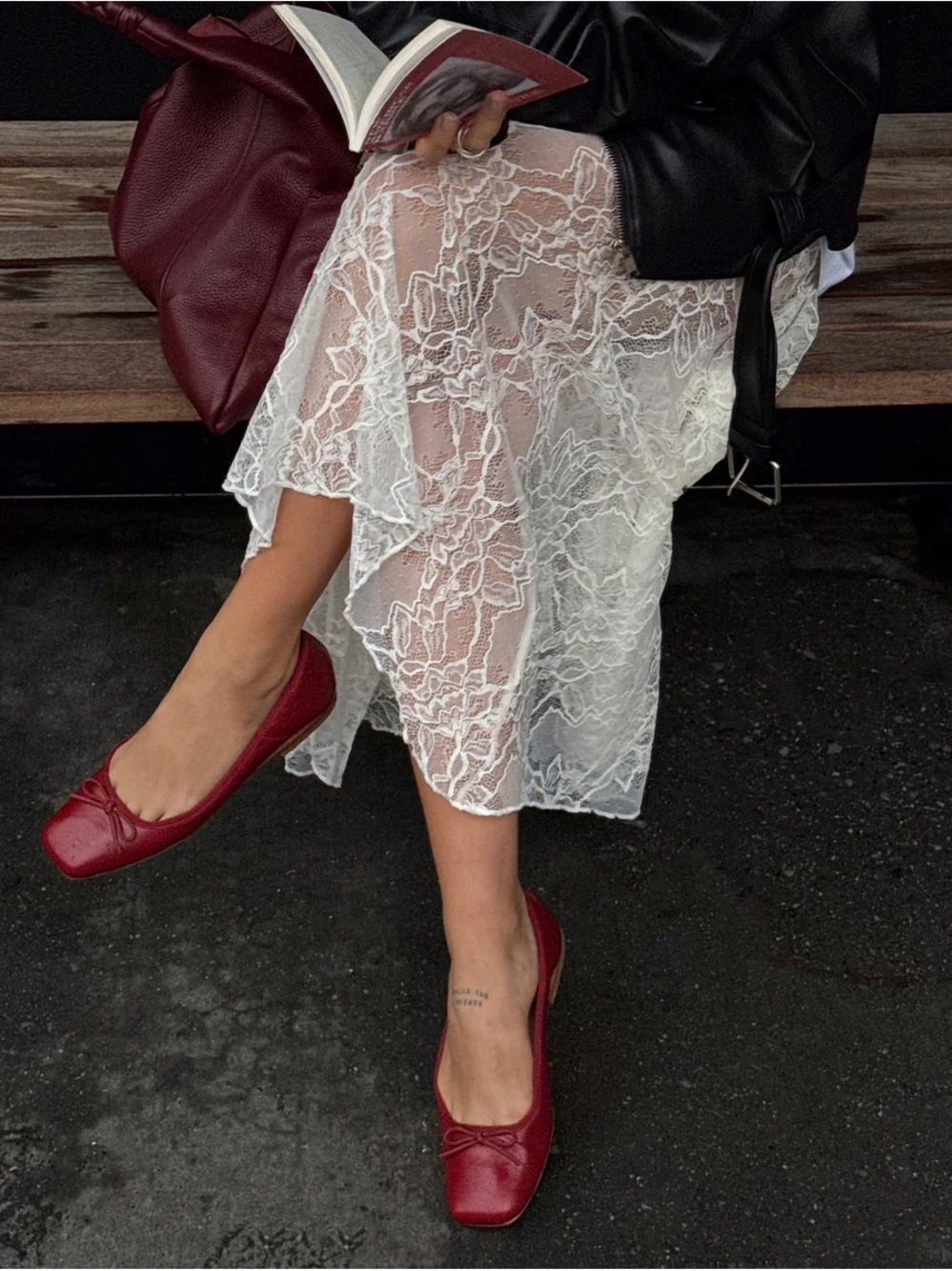 Dolce Vita Red Square-Toe Ballet Flats with Bow Accent - Picture 5 of 5